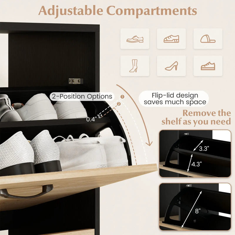 Shoe Cabinet with Open Shelves Modern Shoe Organizer with 3 Flip Drawers by DirectDeals