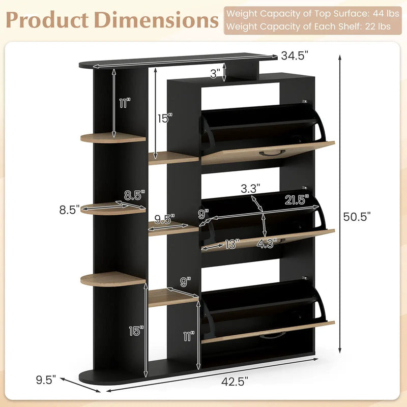 Shoe Cabinet with Open Shelves Modern Shoe Organizer with 3 Flip Drawers by DirectDeals