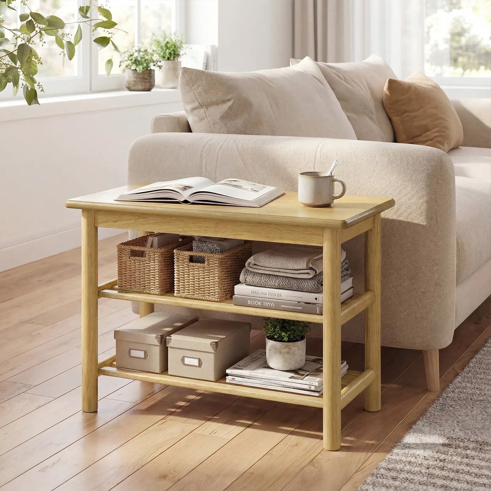 Shoe Rack Bench 3-Tier Rubberwood Shoe Changing Bench-Natrual by DirectDeals