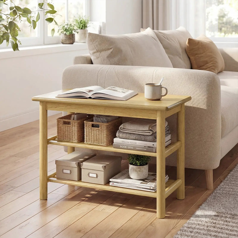 Shoe Rack Bench 3-Tier Rubberwood Shoe Changing Bench-Natrual by DirectDeals