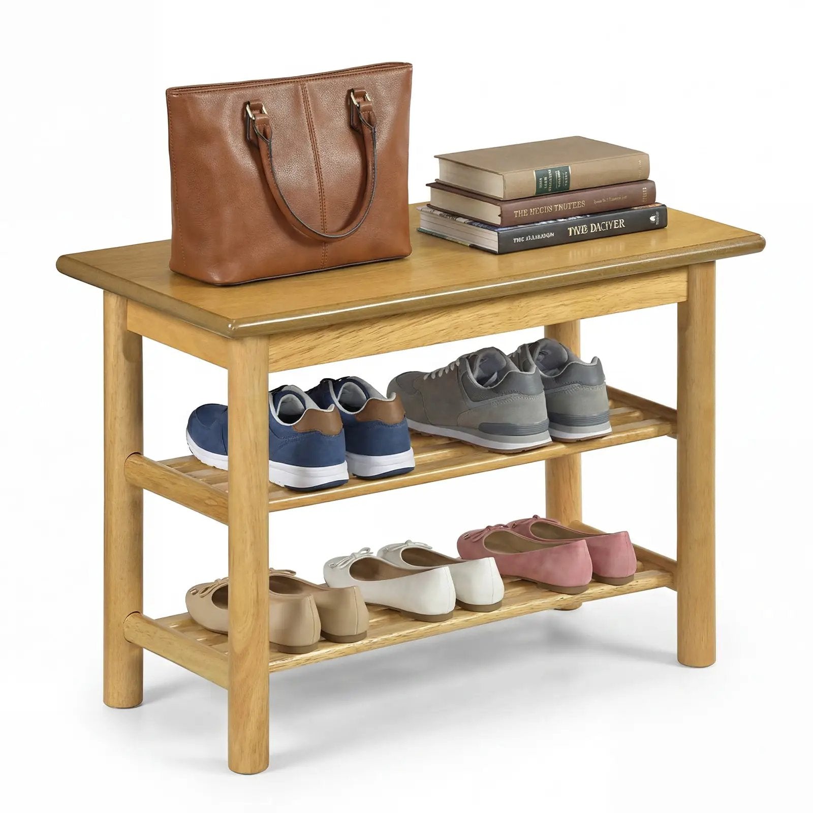 Shoe Rack Bench 3-Tier Rubberwood Shoe Changing Bench-Natrual by DirectDeals