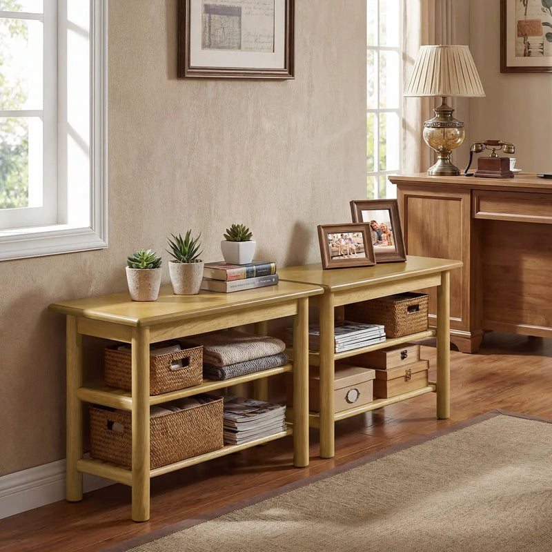 Shoe Rack Bench 3-Tier Rubberwood Shoe Changing Bench-Natrual by DirectDeals