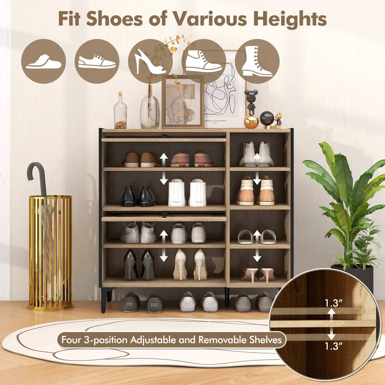 Shoe Rack Organizer with Flip-up See-through Doors and Adjustable Shelves-Oak by DirectDeals