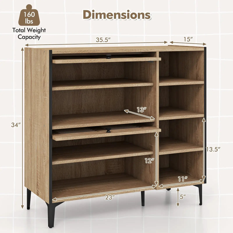 Shoe Rack Organizer with Flip-up See-through Doors and Adjustable Shelves-Oak by DirectDeals