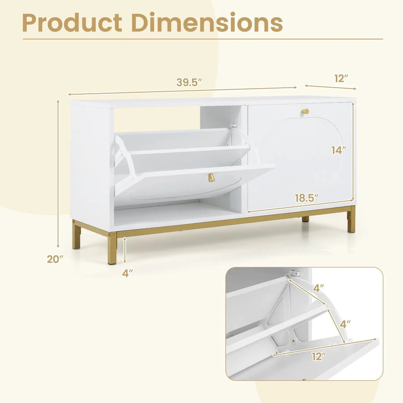 Shoe Storage Bench Narrow Entryway Bench with 2 Flip Drawers Adjustable Shelves-White by DirectDeals