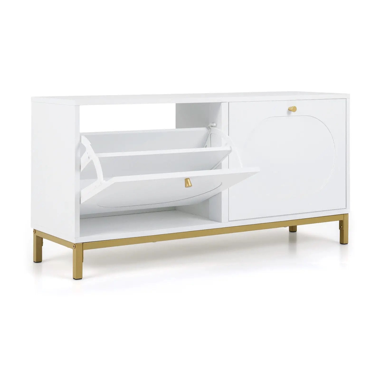 Shoe Storage Bench Narrow Entryway Bench with 2 Flip Drawers Adjustable Shelves-White by DirectDeals