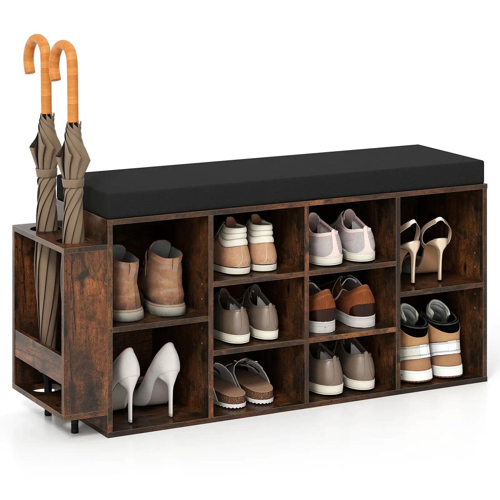 Shoe Storage Bench with Umbrella Stand 10-Cubby Entryway Shoe Rack Organizer by DirectDeals