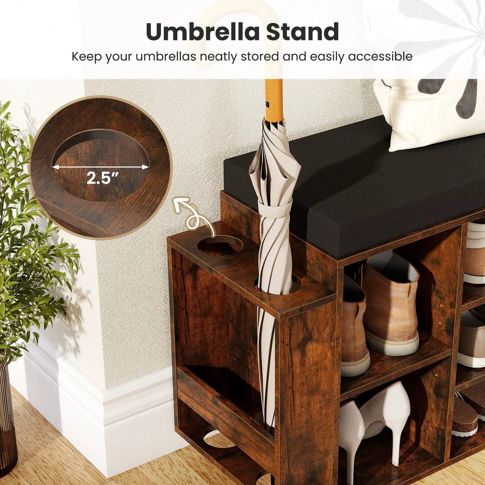 Shoe Storage Bench with Umbrella Stand 10-Cubby Entryway Shoe Rack Organizer by DirectDeals
