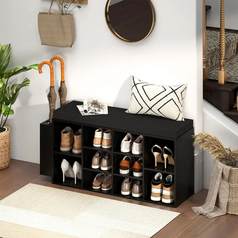 Shoe Storage Bench with Umbrella Stand 10-Cubby Entryway Shoe Rack Organizer by DirectDeals