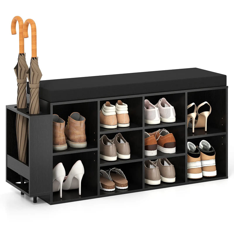 Shoe Storage Bench with Umbrella Stand 10-Cubby Entryway Shoe Rack Organizer by DirectDeals