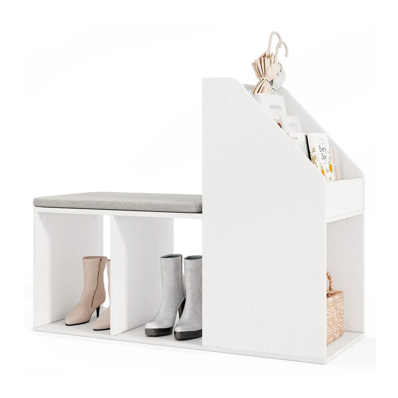 Shoe Storage Bench with Removable Seat Cushion and 6 Storage Compartments-White by DirectDeals