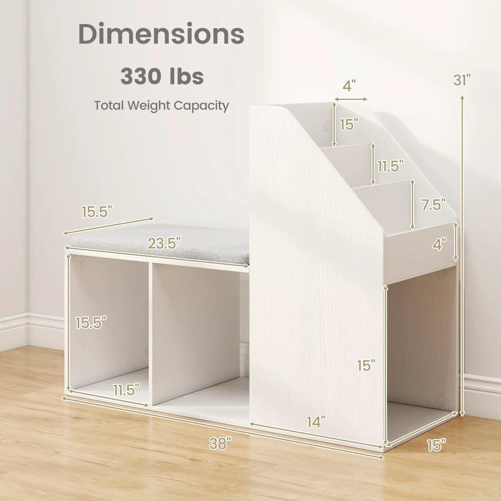 Shoe Storage Bench with Removable Seat Cushion and 6 Storage Compartments-White by DirectDeals