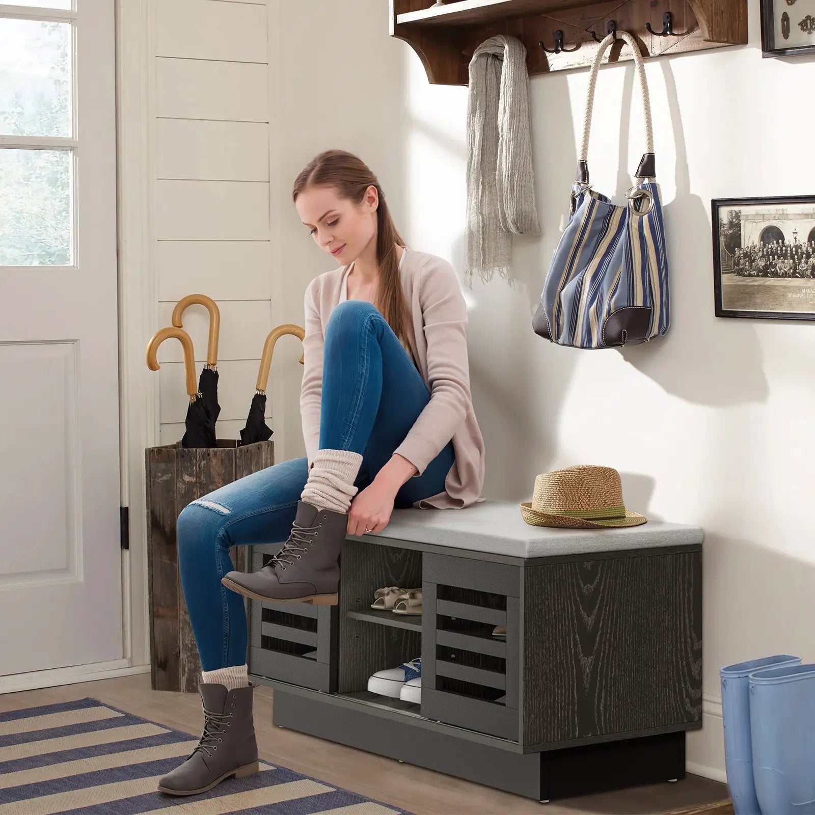 Shoe Bench with 6 Storage Compartments and 3 Adjustable Shelves by DirectDeals