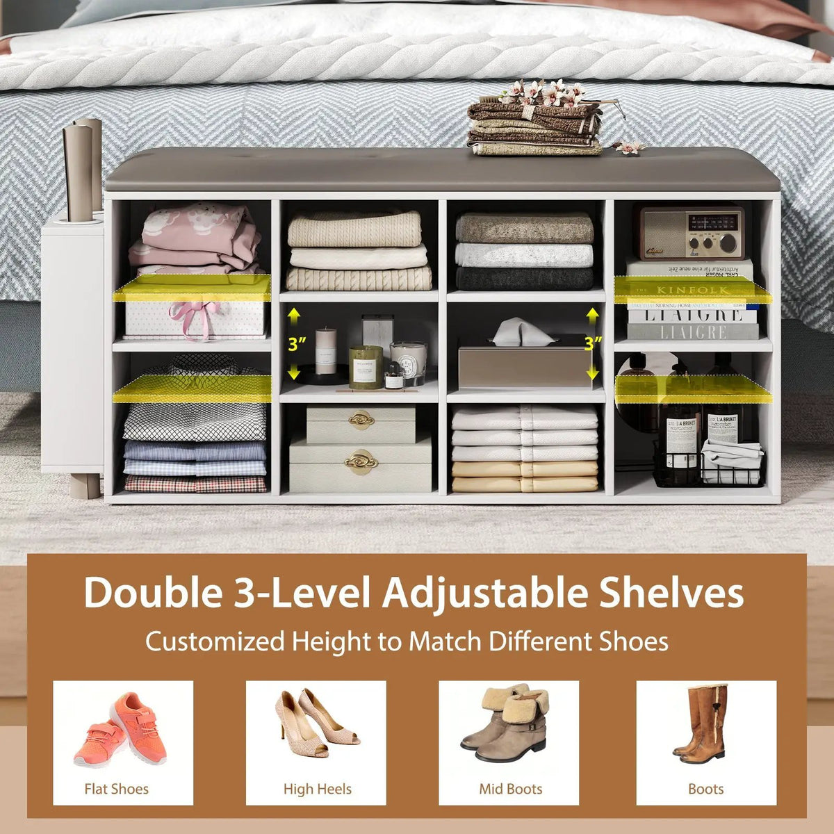 Shoe Storage Bench with Umbrella Stand and Adjustable Shelf, photo 6 of 9