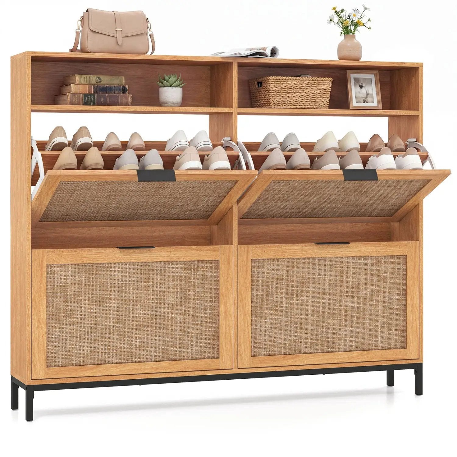 Shoe Storage Cabinet with 4 Flip Drawers Narrow Freestanding Shoe Organizer with Adjustable Shelves by DirectDeals