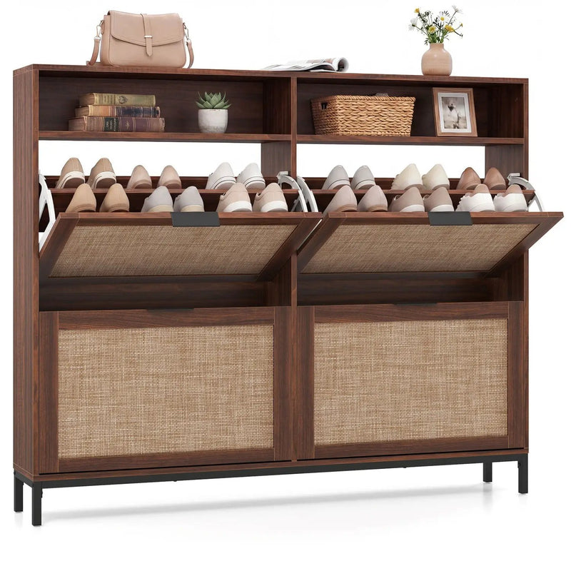 Shoe Storage Cabinet with 4 Flip Drawers Narrow Freestanding Shoe Organizer with Adjustable Shelves by DirectDeals