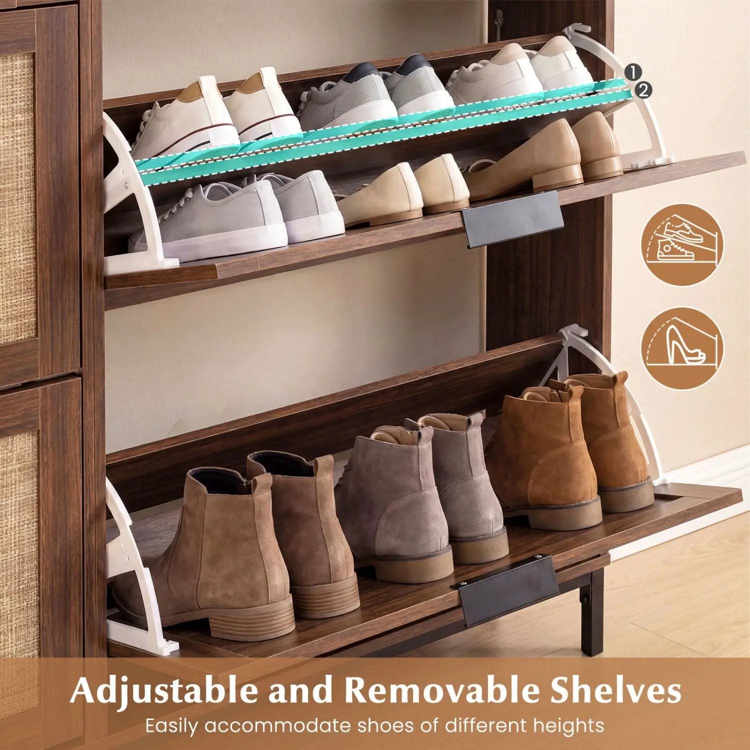 Shoe Storage Cabinet with 4 Flip Drawers Narrow Freestanding Shoe Organizer with Adjustable Shelves by DirectDeals