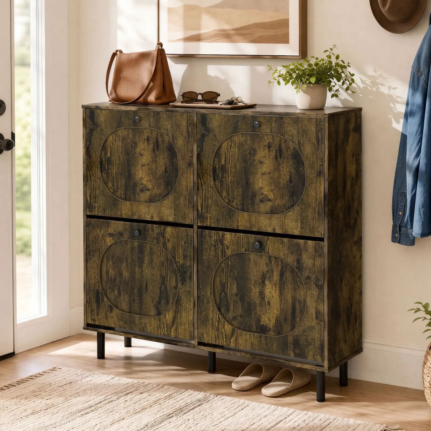 Shoe Storage Cabinet with 4 Flip Drawers - Rustic Brown by DirectDeals
