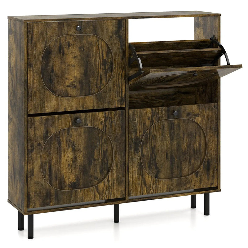 Shoe Storage Cabinet with 4 Flip Drawers - Rustic Brown by DirectDeals