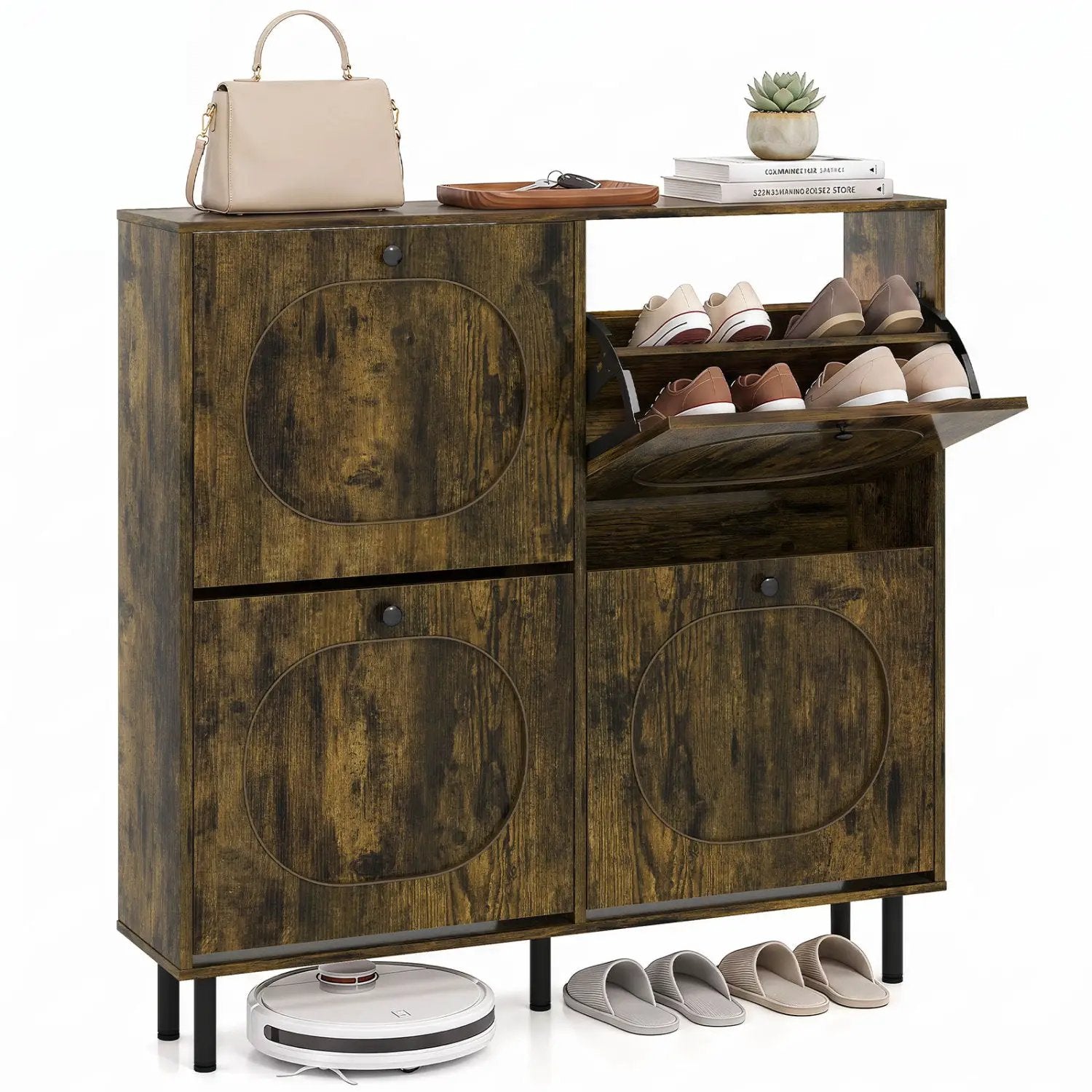 Shoe Storage Cabinet with 4 Flip Drawers - Rustic Brown by DirectDeals