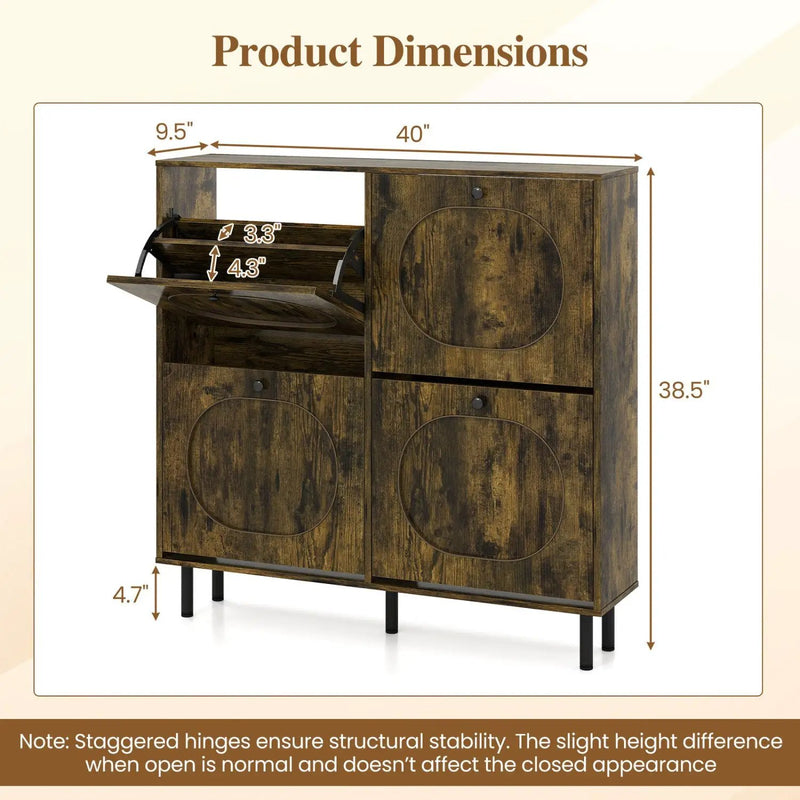 Shoe Storage Cabinet with 4 Flip Drawers - Rustic Brown by DirectDeals