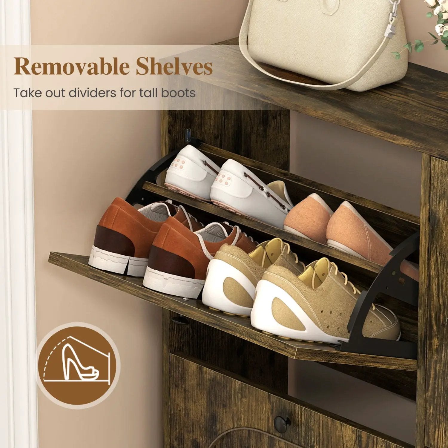 Shoe Storage Cabinet with 4 Flip Drawers - Rustic Brown by DirectDeals