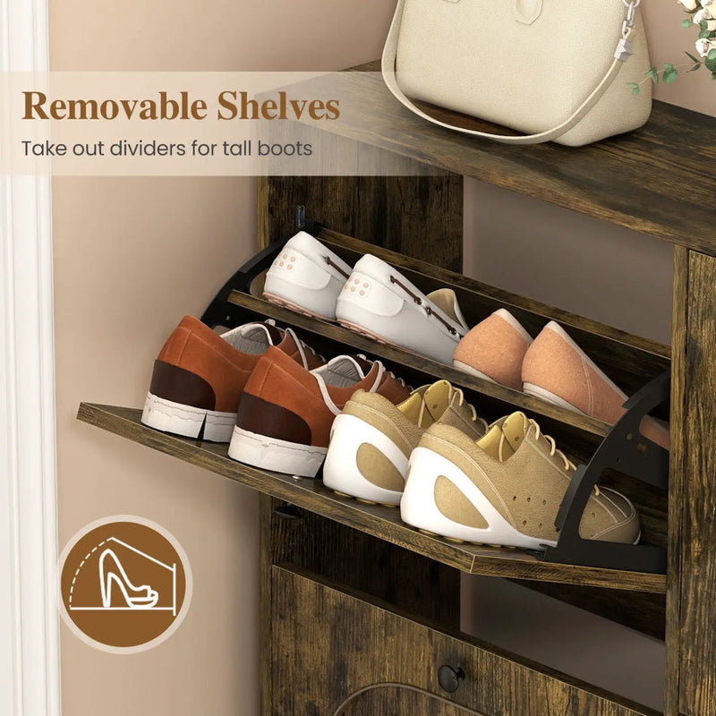 Shoe Storage Cabinet with 4 Flip Drawers - Rustic Brown by DirectDeals