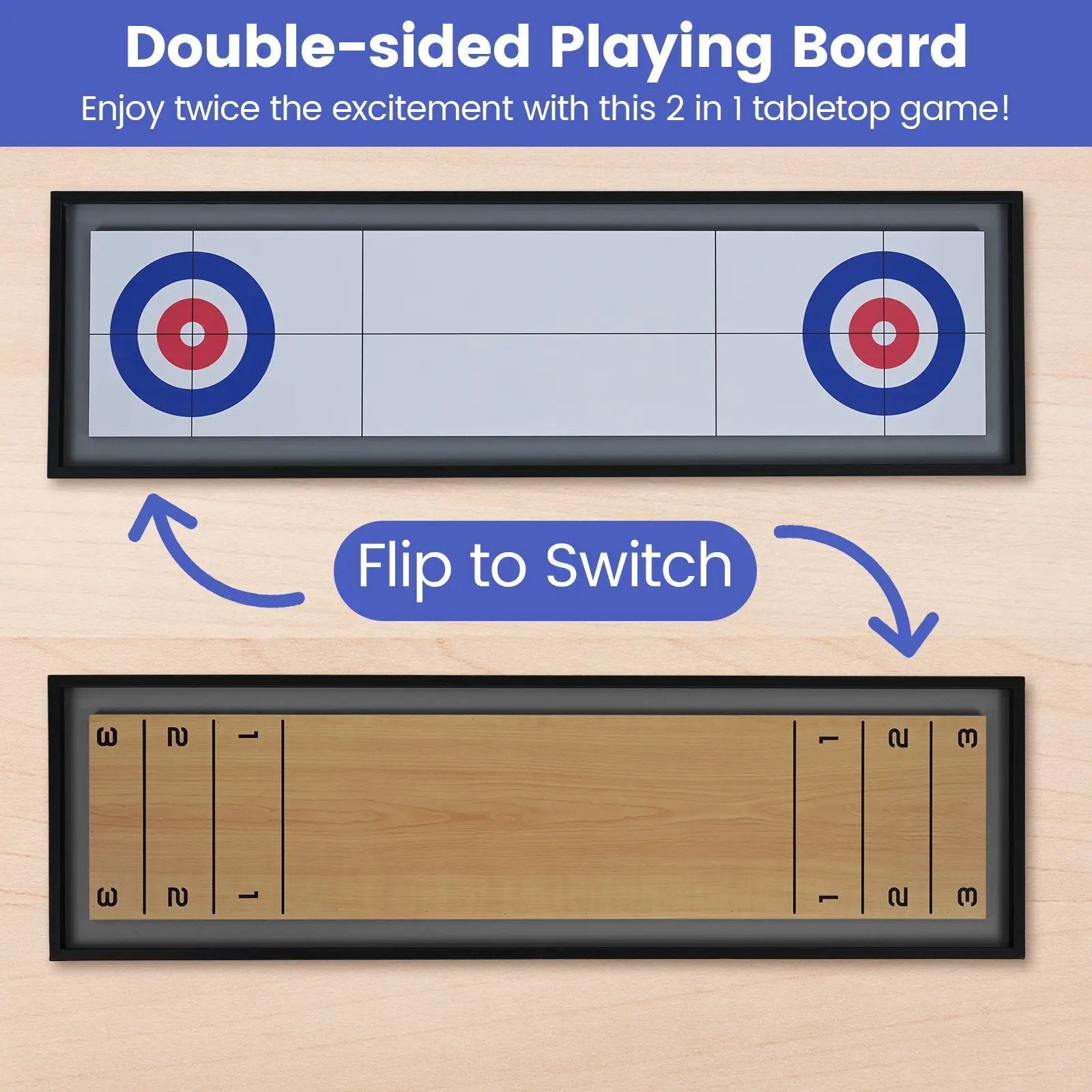 Shuffleboard and Curling 2 in 1 Board Game Portable 2-Sided Tabletop Shuffle Board Game by DirectDeals