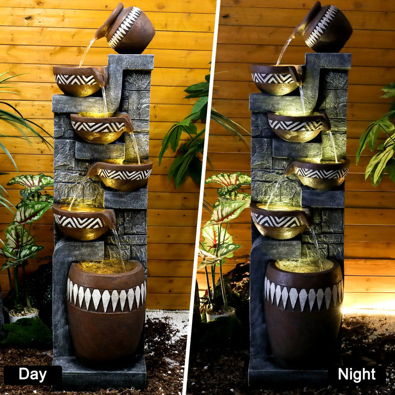 Resin Bohemian 6 Tier Tall Outdoor Water Fountain with LED, detail