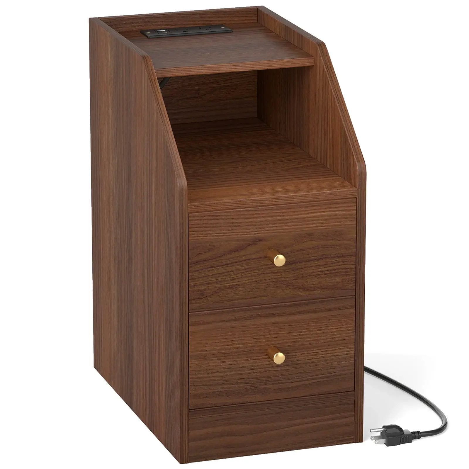 Side End Table with Charging Station Sofa Couch Table with Shelf Drawers by DirectDeals