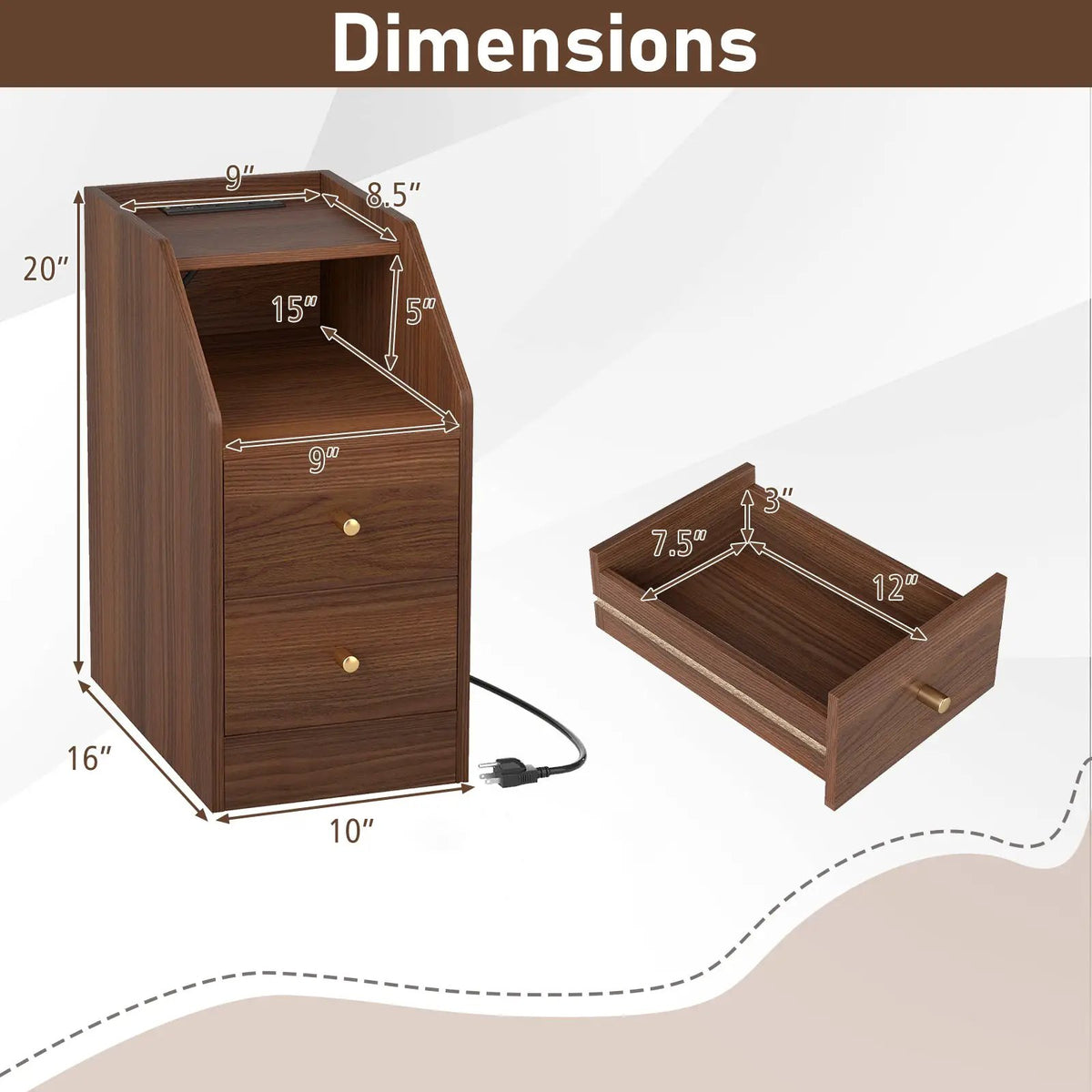 Side End Table with Charging Station Sofa Couch Table with Shelf Drawers, photo 2 of 24