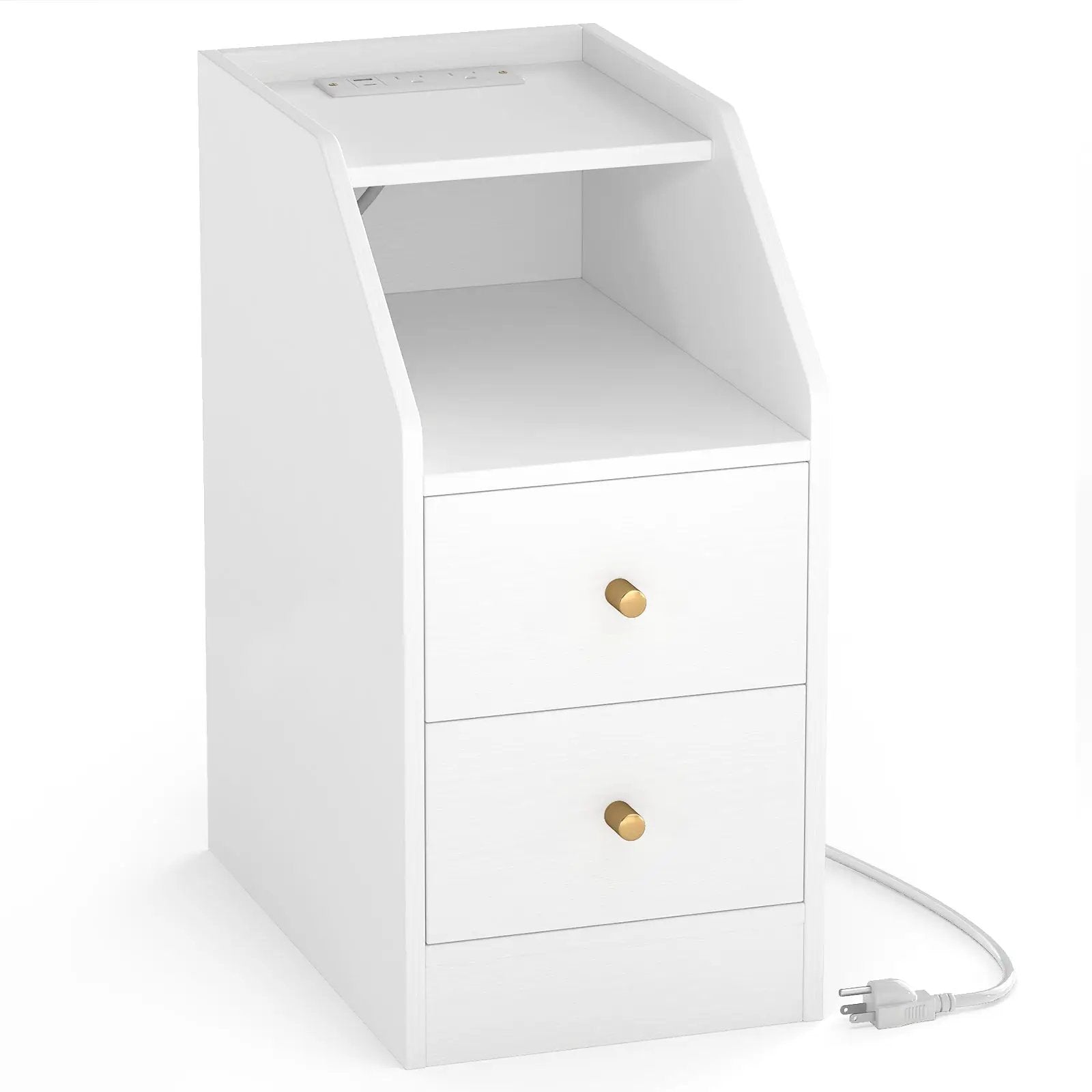 Side End Table with Charging Station Sofa Couch Table with Shelf Drawers by DirectDeals