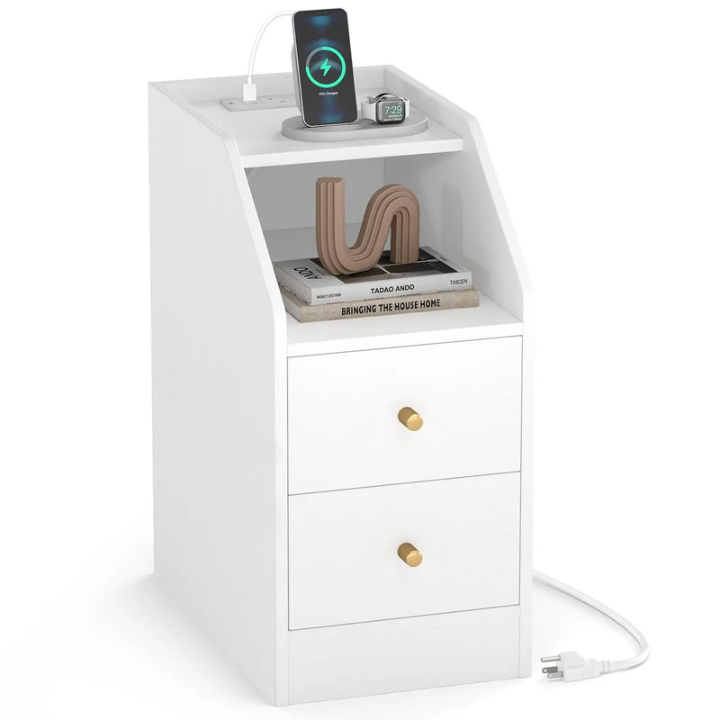 Side End Table with Charging Station Sofa Couch Table with Shelf Drawers by DirectDeals