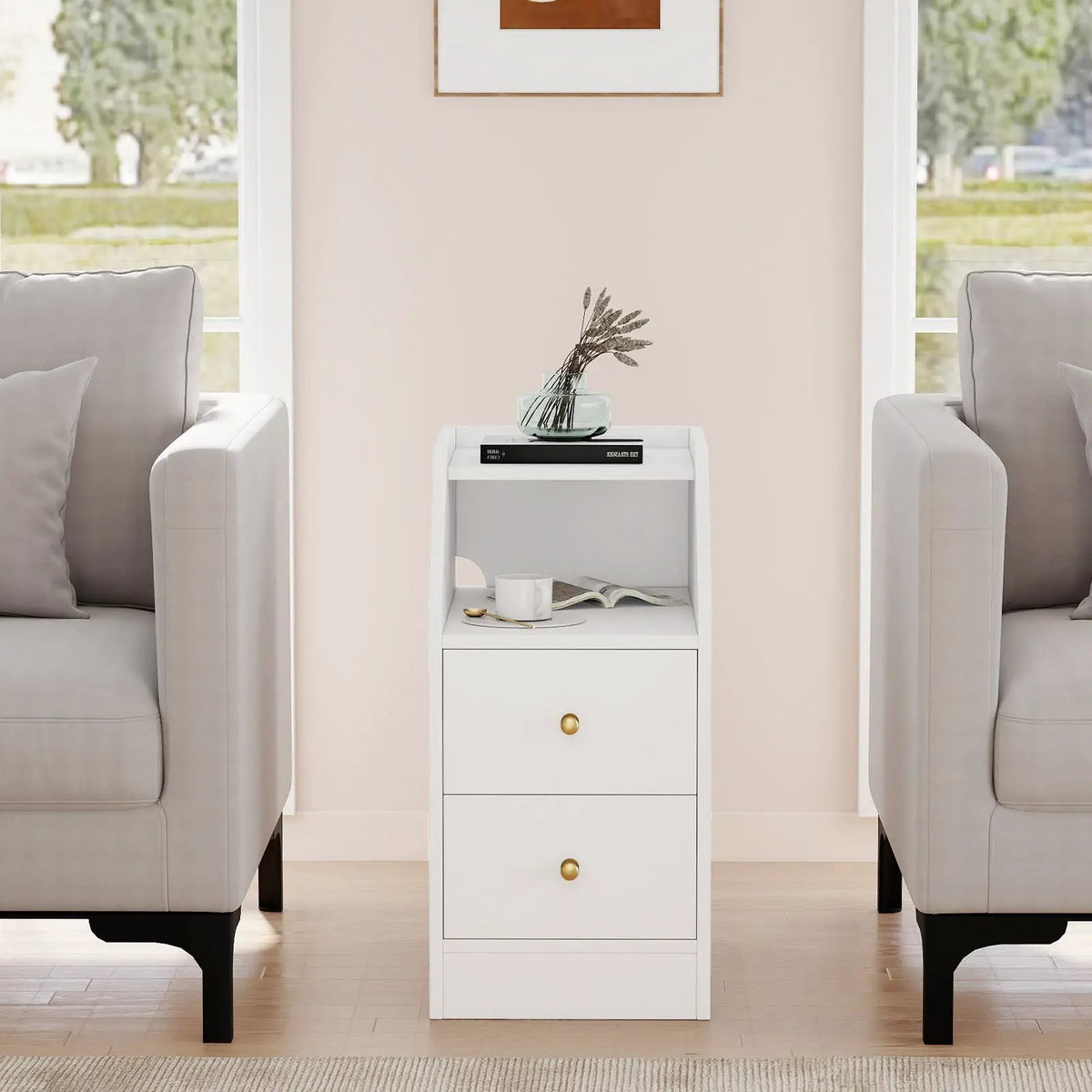 Side End Table with Charging Station Sofa Couch Table with Shelf Drawers, photo 5 of 24