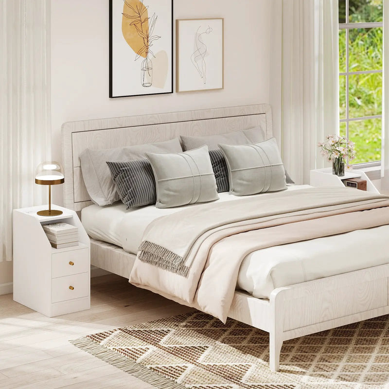 Side End Table with Charging Station Sofa Couch Table with Shelf Drawers by DirectDeals