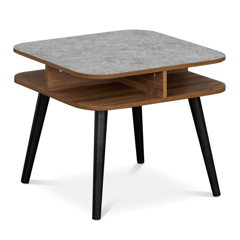 Side Table Faux Marble End Table with Storage Shelves and Rubber Wood Legs by DirectDeals