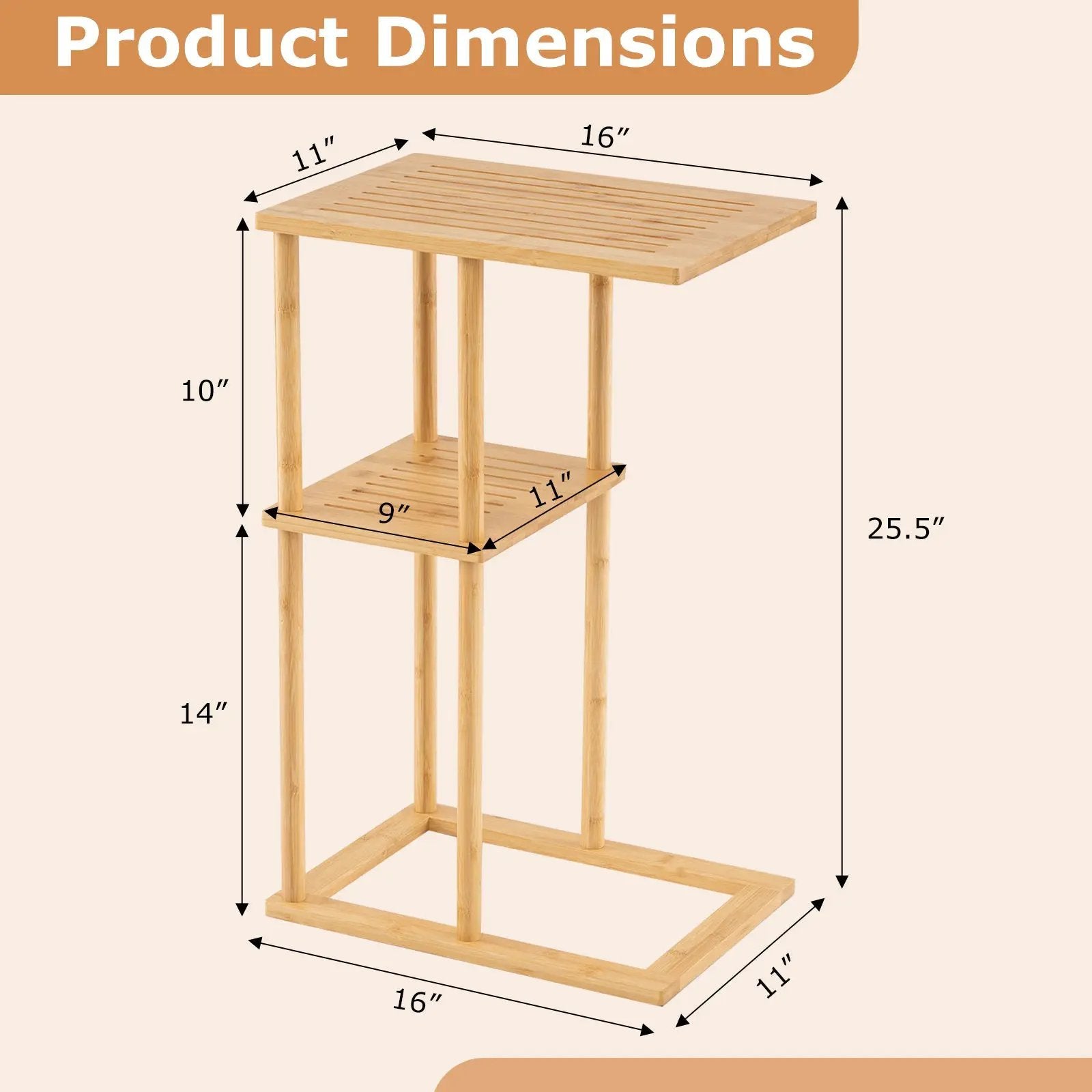 Side Table Set of 2 with Storage Shelves and Bamboo Construction-Natural by DirectDeals