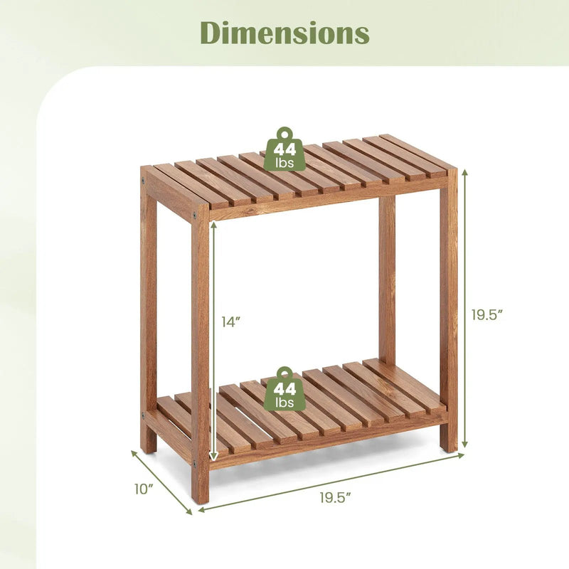 2/3-Tier Side Table Teak Wood Stand Utility Storage Shelf-3 by DirectDeals