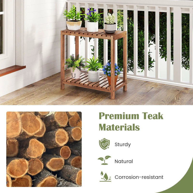 2/3-Tier Side Table Teak Wood Stand Utility Storage Shelf-3 by DirectDeals