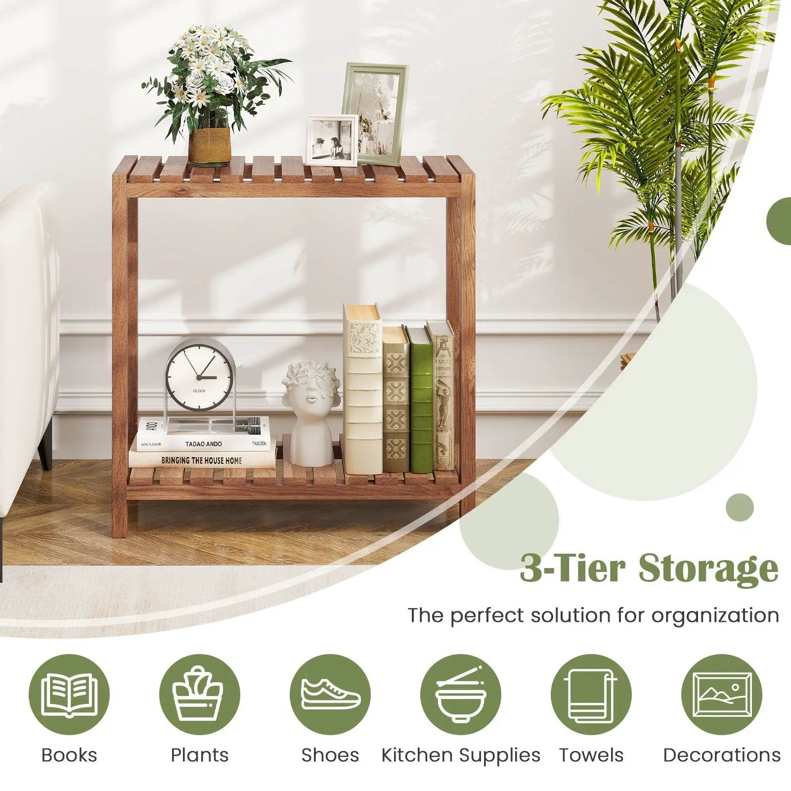 2/3-Tier Side Table Teak Wood Stand Utility Storage Shelf-3 by DirectDeals
