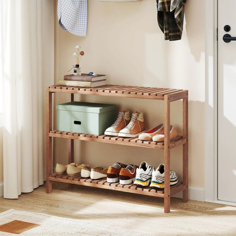 2/3-Tier Side Table Teak Wood Stand Utility Storage Shelf-3 by DirectDeals
