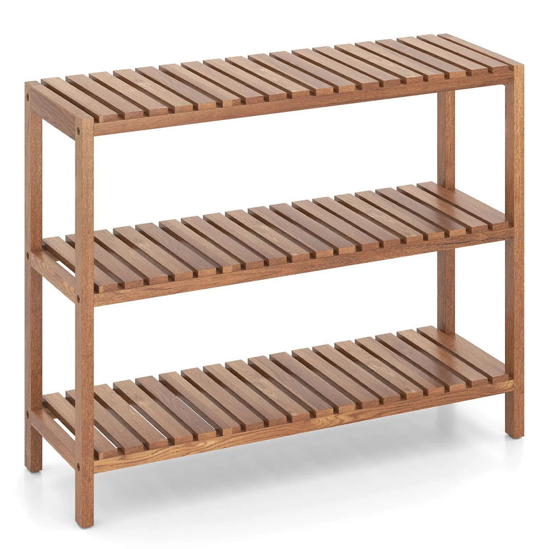 2/3-Tier Side Table Teak Wood Stand Utility Storage Shelf-3 by DirectDeals