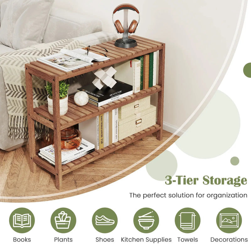 2/3-Tier Side Table Teak Wood Stand Utility Storage Shelf-3 by DirectDeals