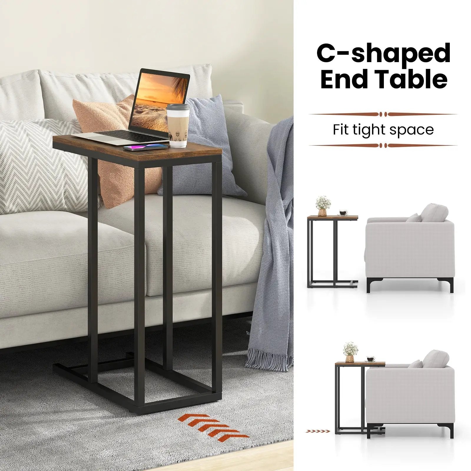 C-shaped Side Table with Heavy-duty Metal Frame by DirectDeals
