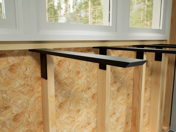 The Original™ Side Wall Free Hanging Shelf Bracket in Industrial, Aluminum or American Made Steel, installed in a room 2