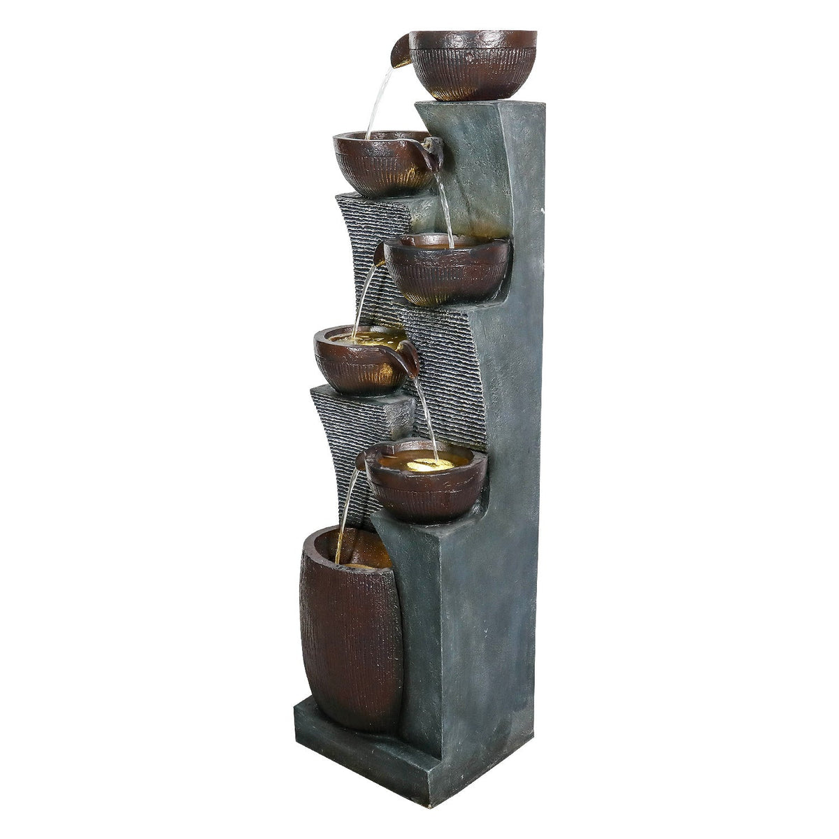 Resin 6 Tier Outdoor Water Fountain Pottery Bowls 53 in, photo 8 of 10