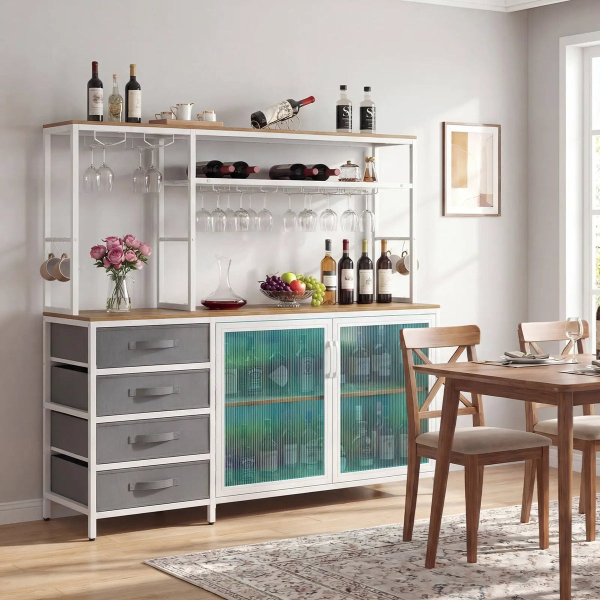 Sideboard Buffet Cabinet with LED Lights 55 inch Coffee Table with Power Outlets, photo 2 of 16