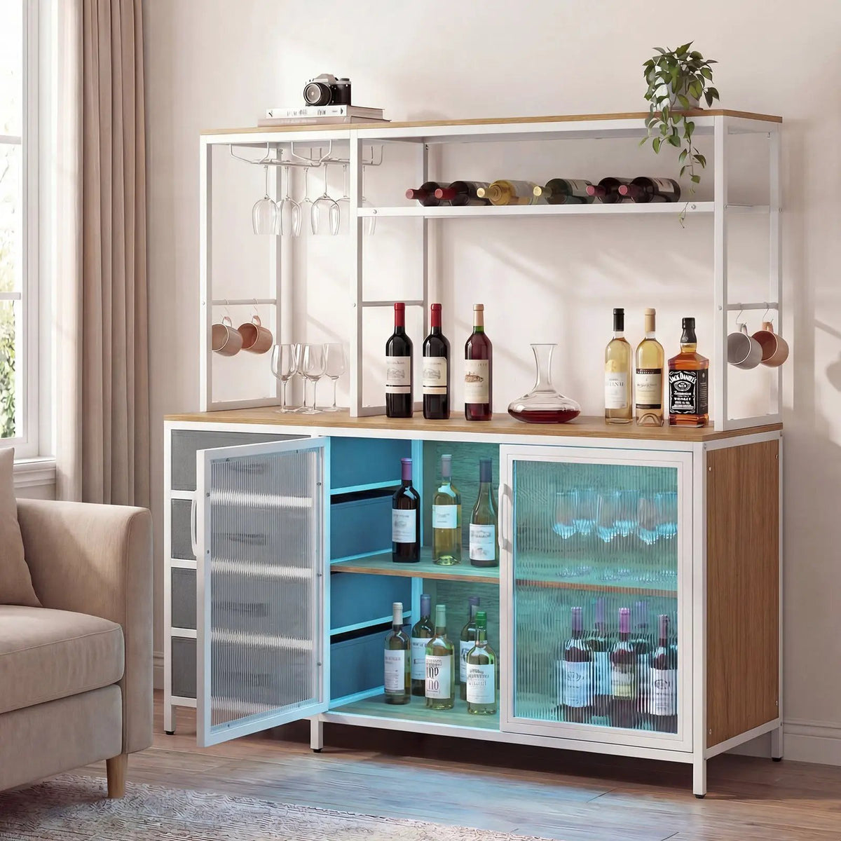Sideboard Buffet Cabinet with LED Lights 55 inch Coffee Table with Power Outlets, photo 4 of 16