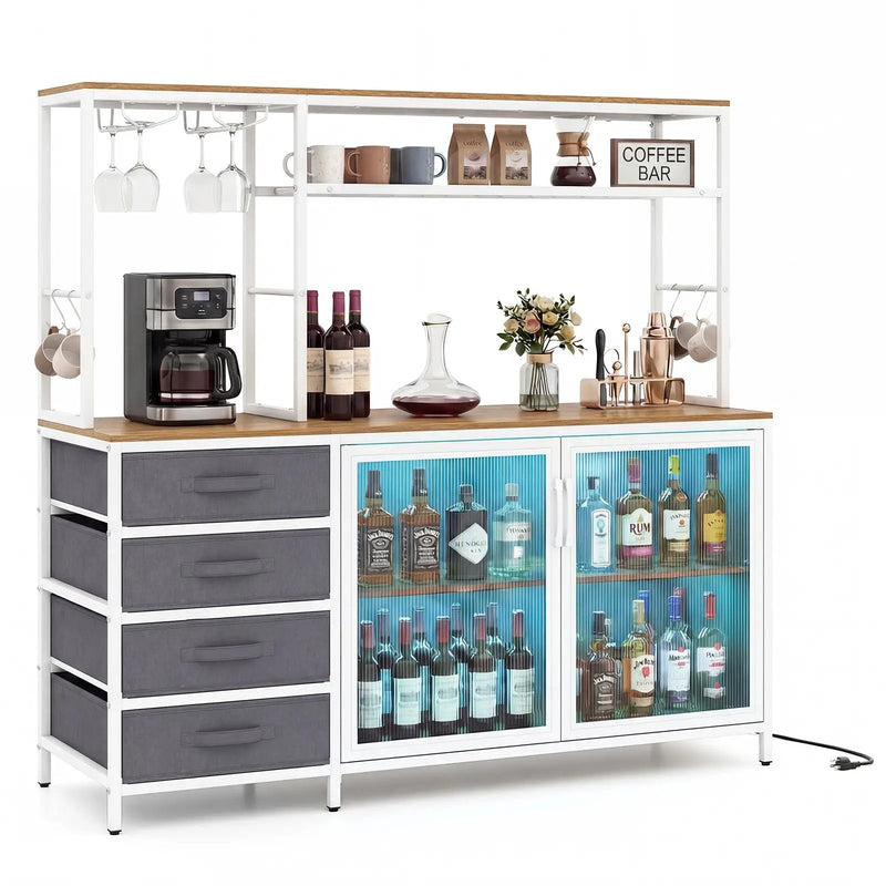 Sideboard Buffet Cabinet with LED Lights 55 inch Coffee Table with Power Outlets by DirectDeals