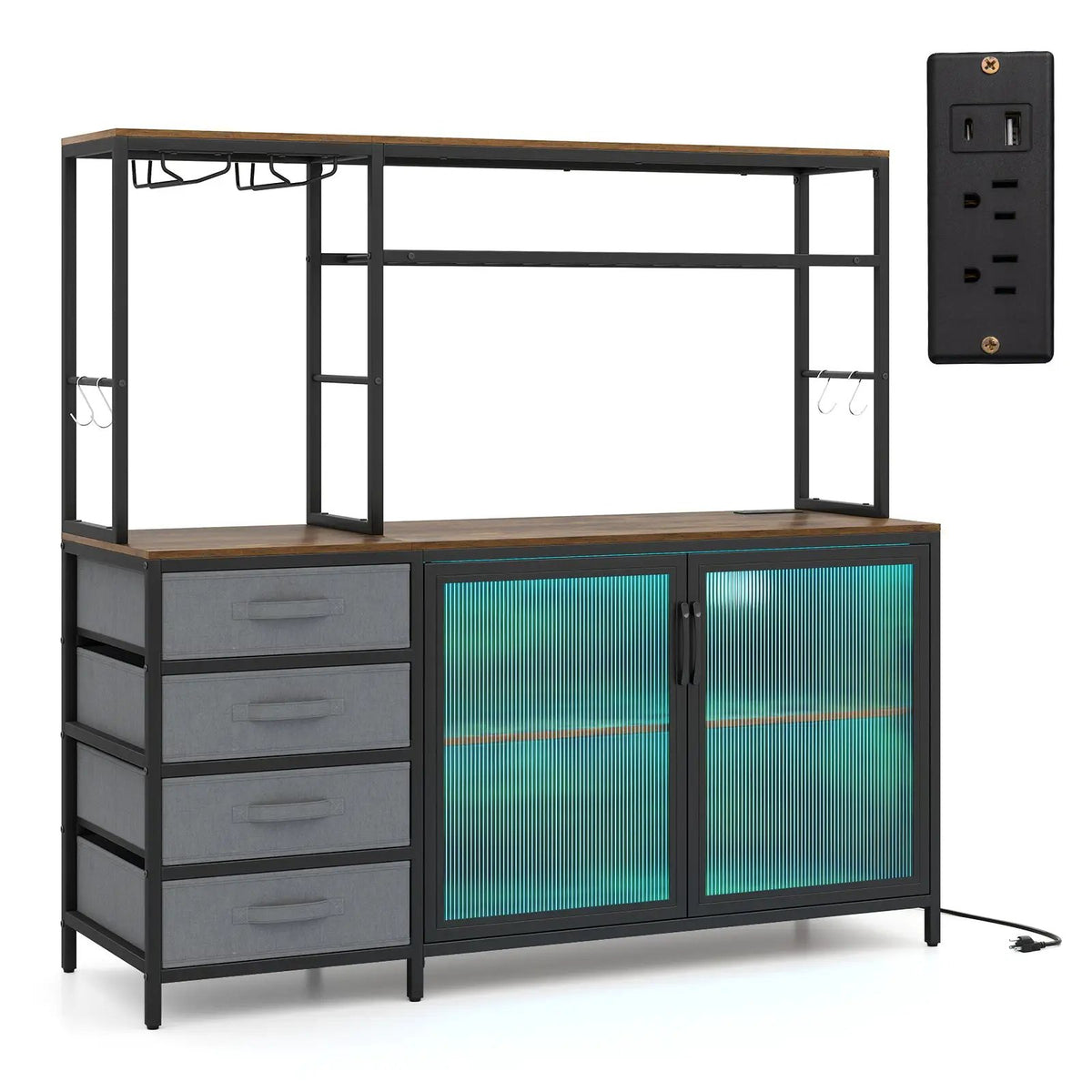 Sideboard Buffet Cabinet with LED Lights 55 inch Coffee Table with Power Outlets, photo 7 of 16